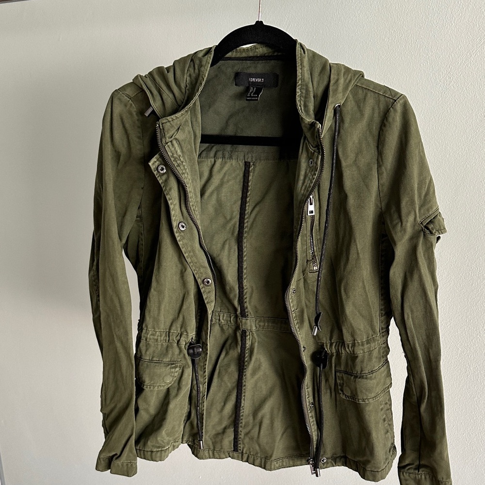 Forever 21 Olive Green Hooded Field Jacket